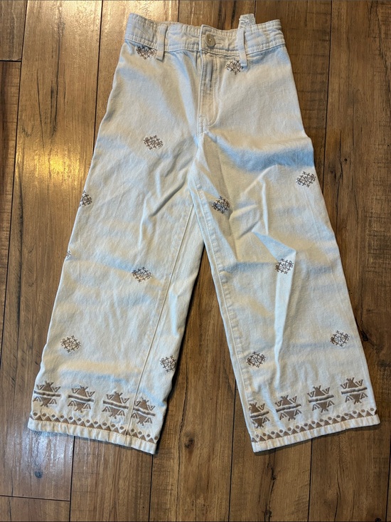 Zara Other - Zara Girls Embroidered Wide-Leg Jeans - Brown Motif